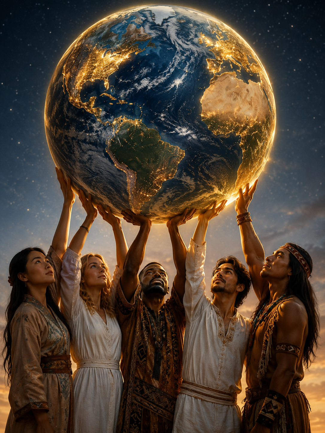 People together supporting the world